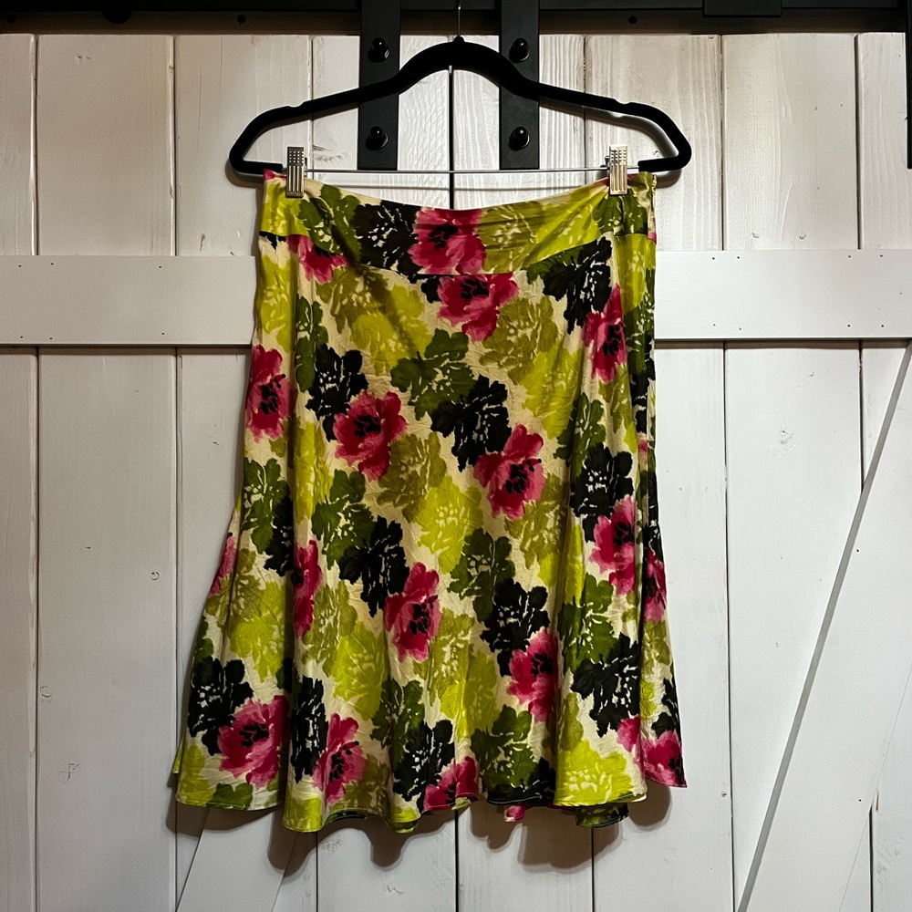 Ann Taylor A-Line Skirt - Pink, Green, Black Floral